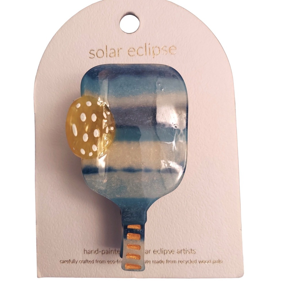 Solar Eclipse Pickleball Paddle Claw Hair Clip Eco-Friendly Blue Stripe NWT